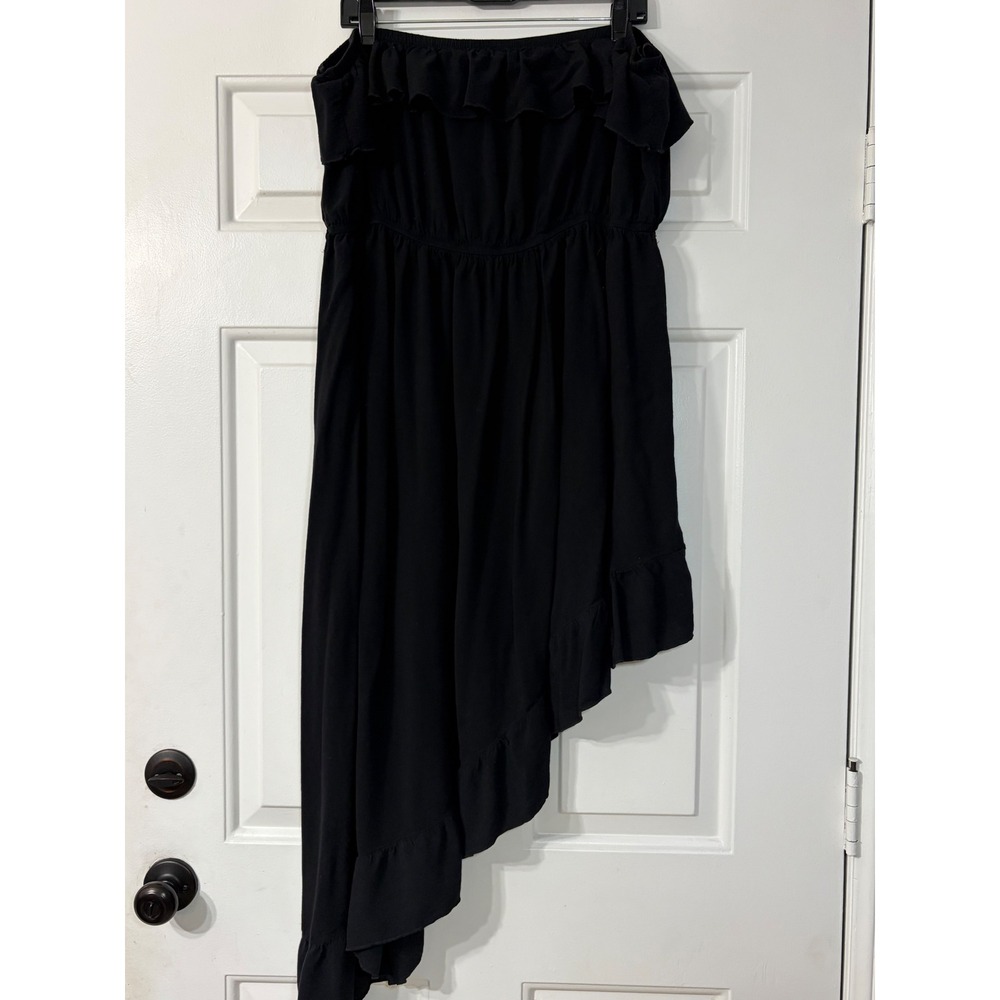 Torrid | Plus Size Strapless Asymmetrical Ruffle Dress 4 || Black|